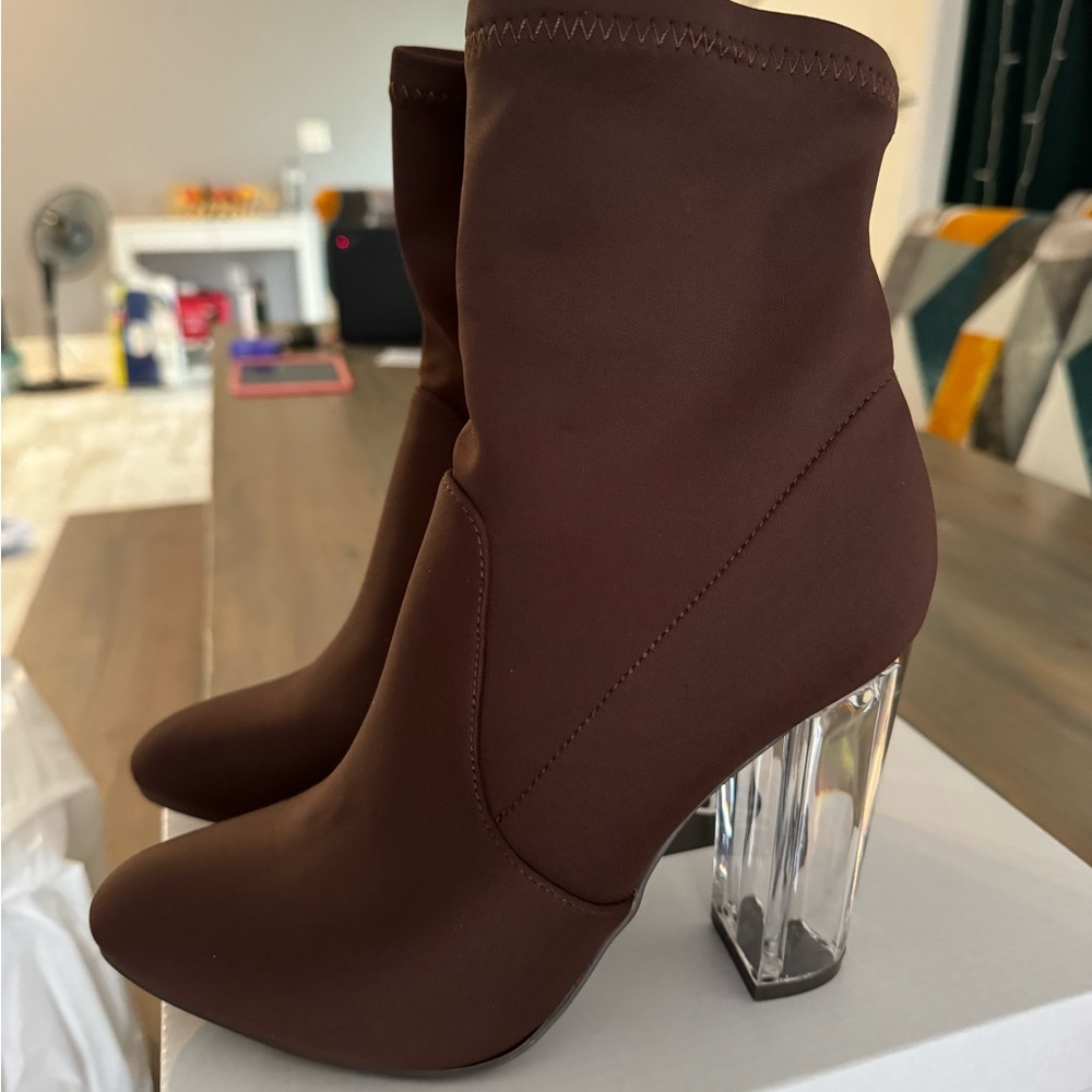 Brown zip up booties